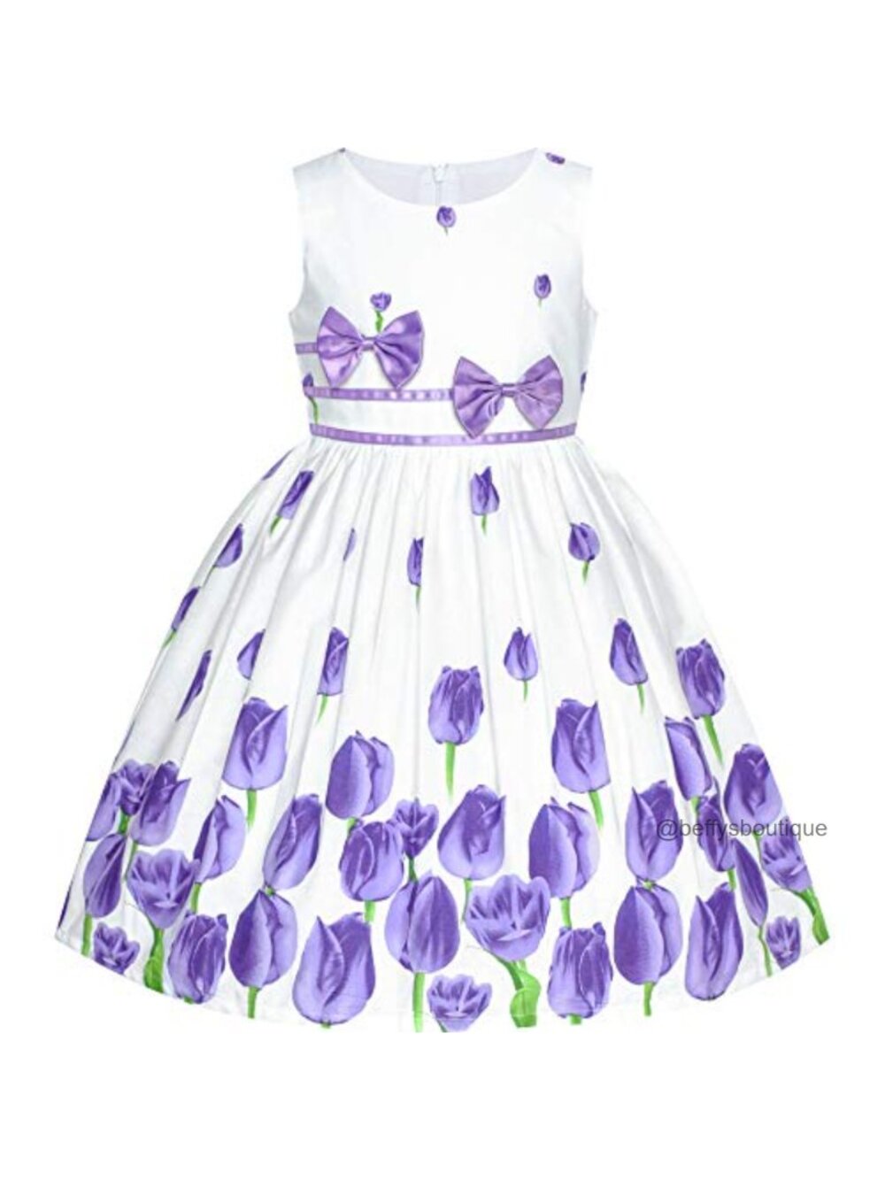Girls Cotton A-Line Knee Length Dress with Tulip Flower Pattern Floral Casual